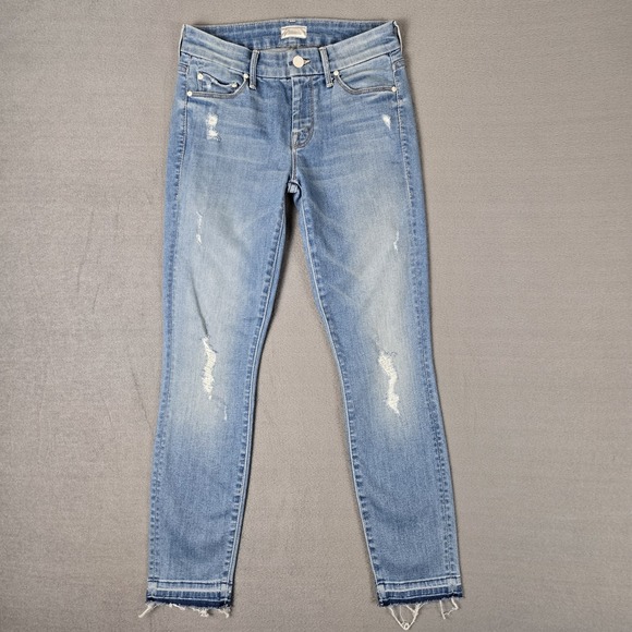 MOTHER Denim - Mother Undone Hem Looker Crop Jeans Women's 24 Blue Denim Distressed Frayed Hem